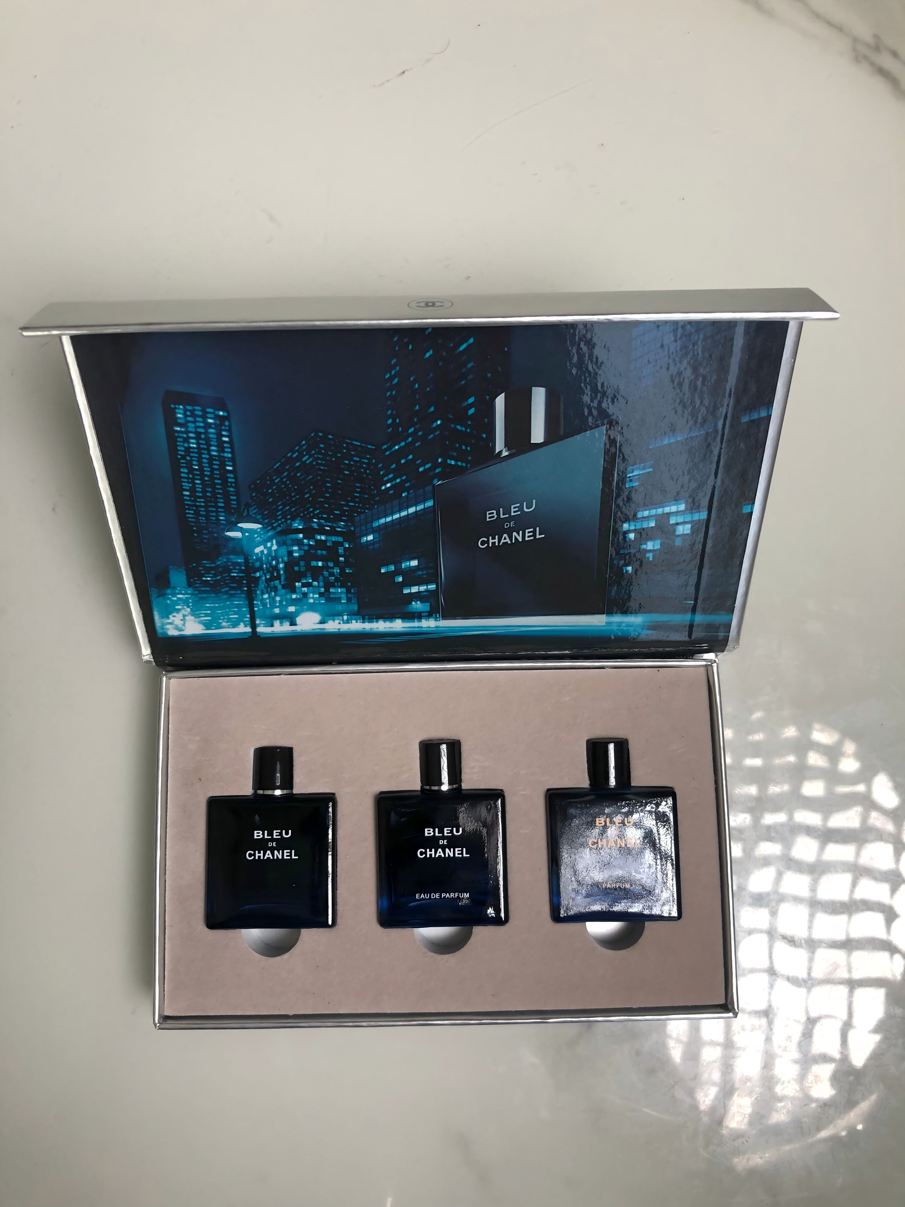 Gift-set product photo — US-242 — Catalogue name: Bleu de Chanel 3-piece mini set — Capacity shown: 10ml × 3