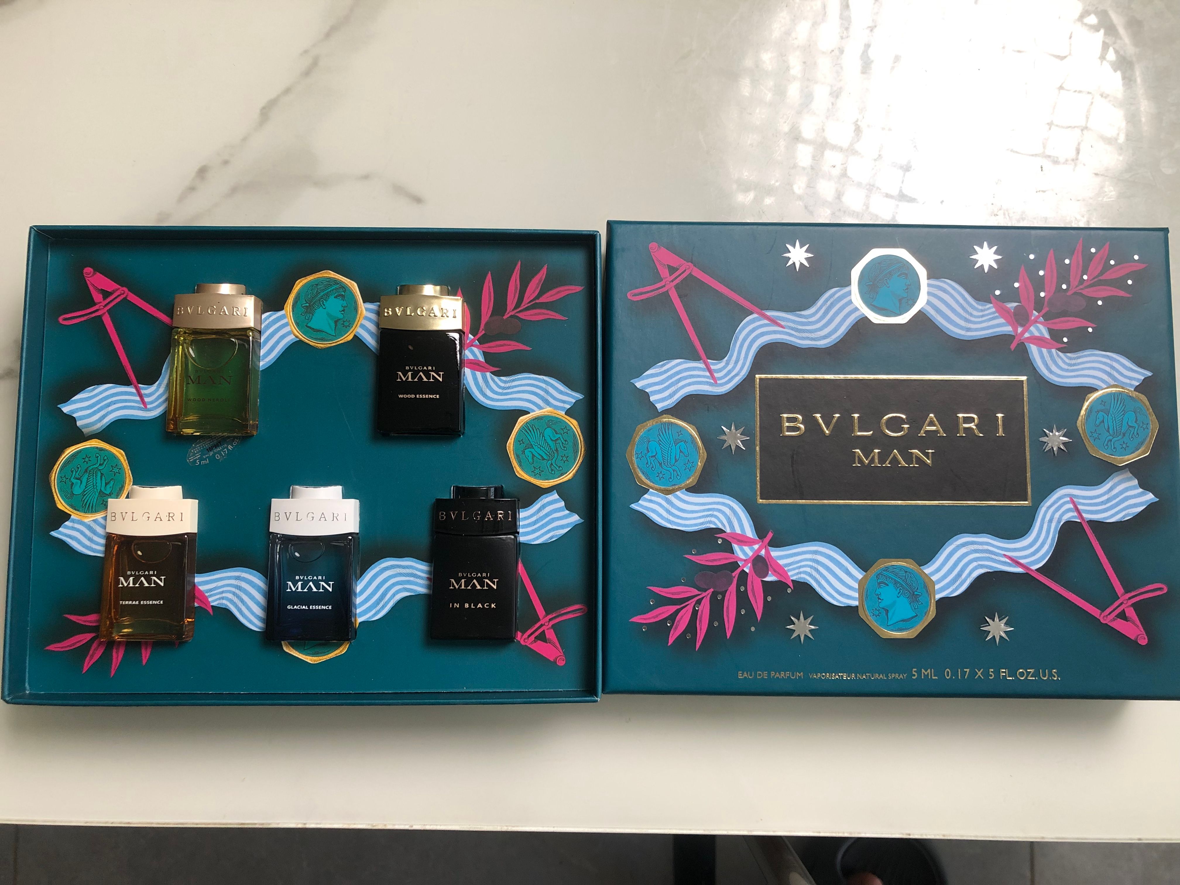 Gift-set product photo — US-286 — Catalogue name: Bvlgari Man 5-Piece Mini Perfume Gift Set Holiday Edition — Capacity shown: 5ml × 5