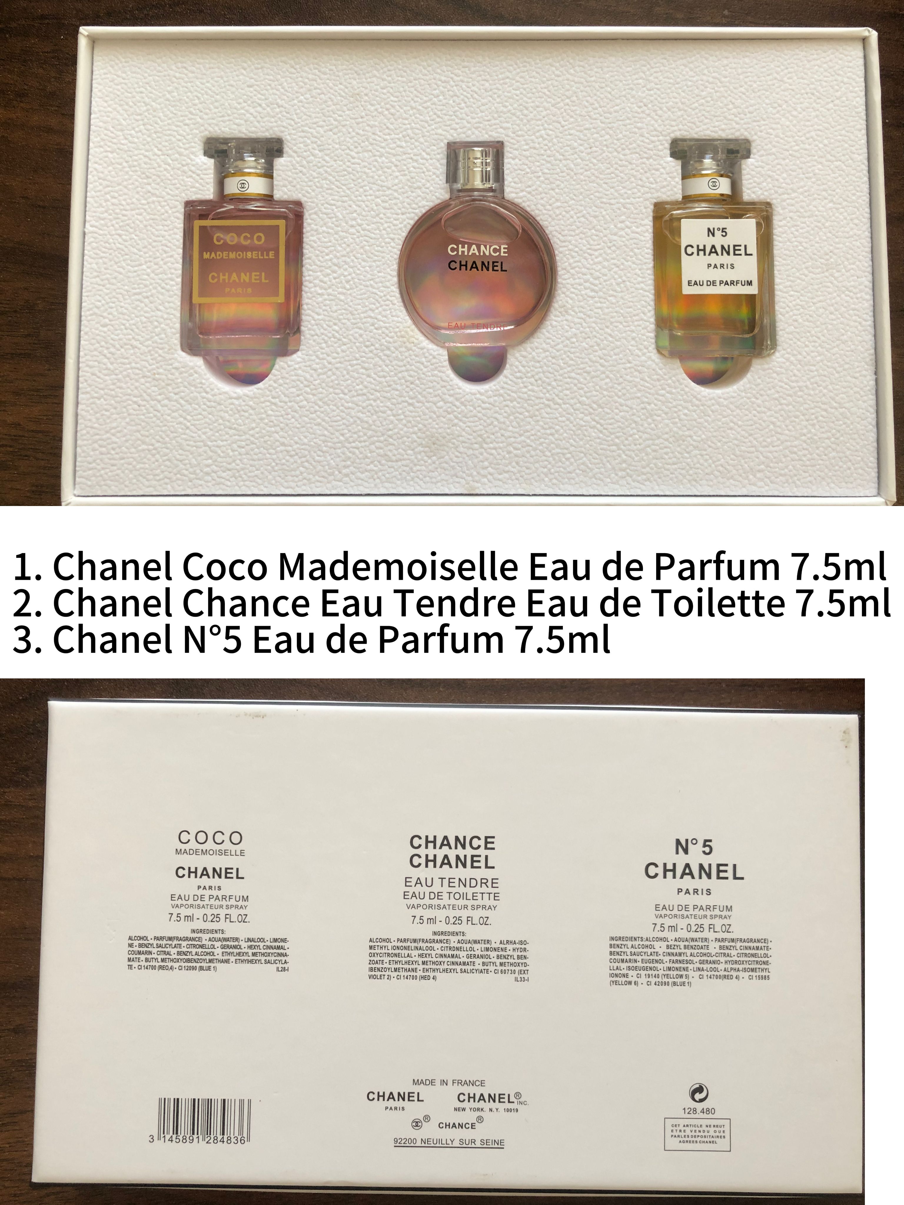 Gift-set contents photo — US-244 — Catalogue name: Chanel 3-Piece Mini Perfume Gift Set — Capacity shown: 5ml × 3