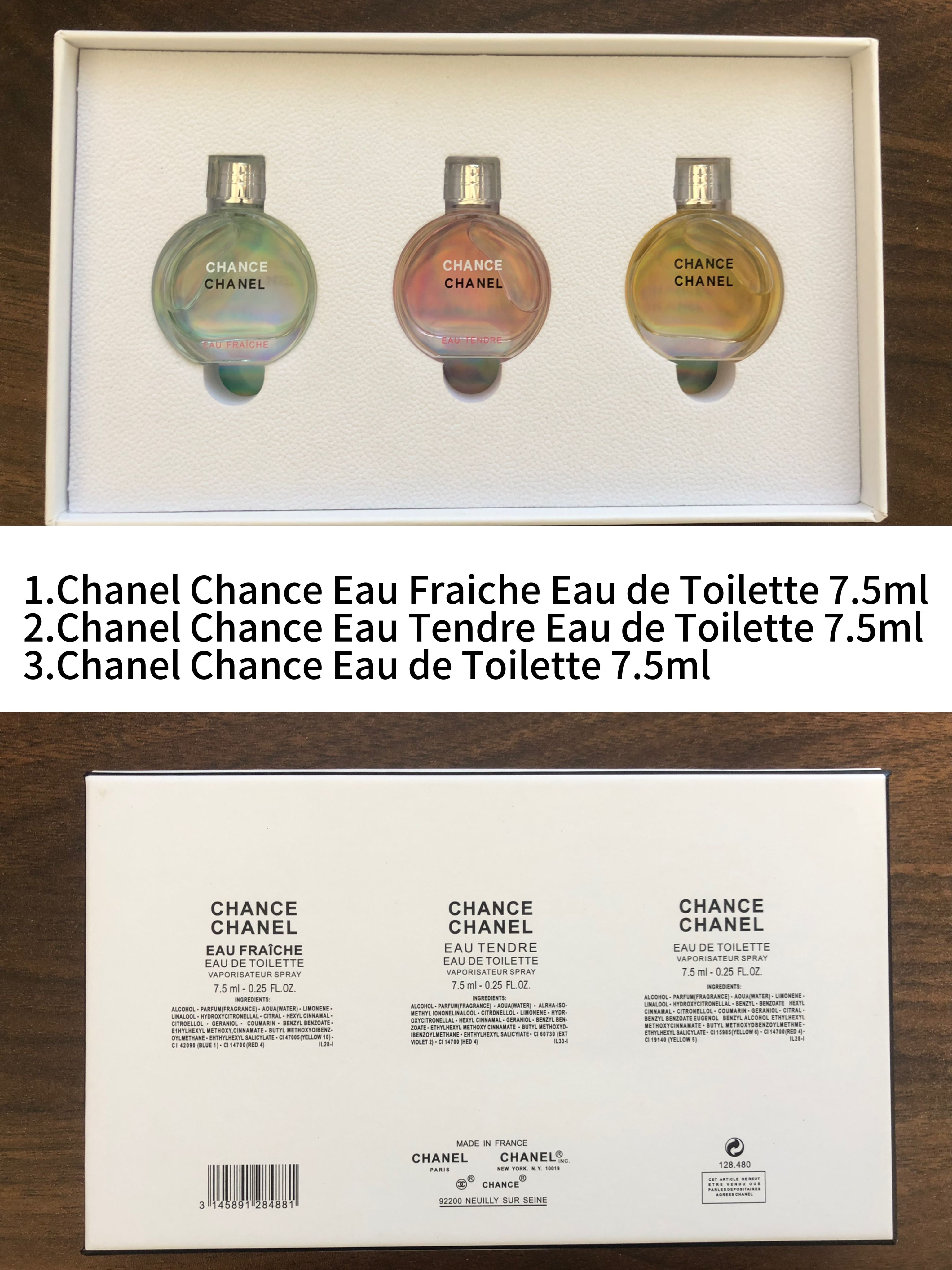 Gift-set contents photo — US-245 — Catalogue name: Chanel Chance 3-Piece Mini Gift Set — Capacity shown: 5ml × 3