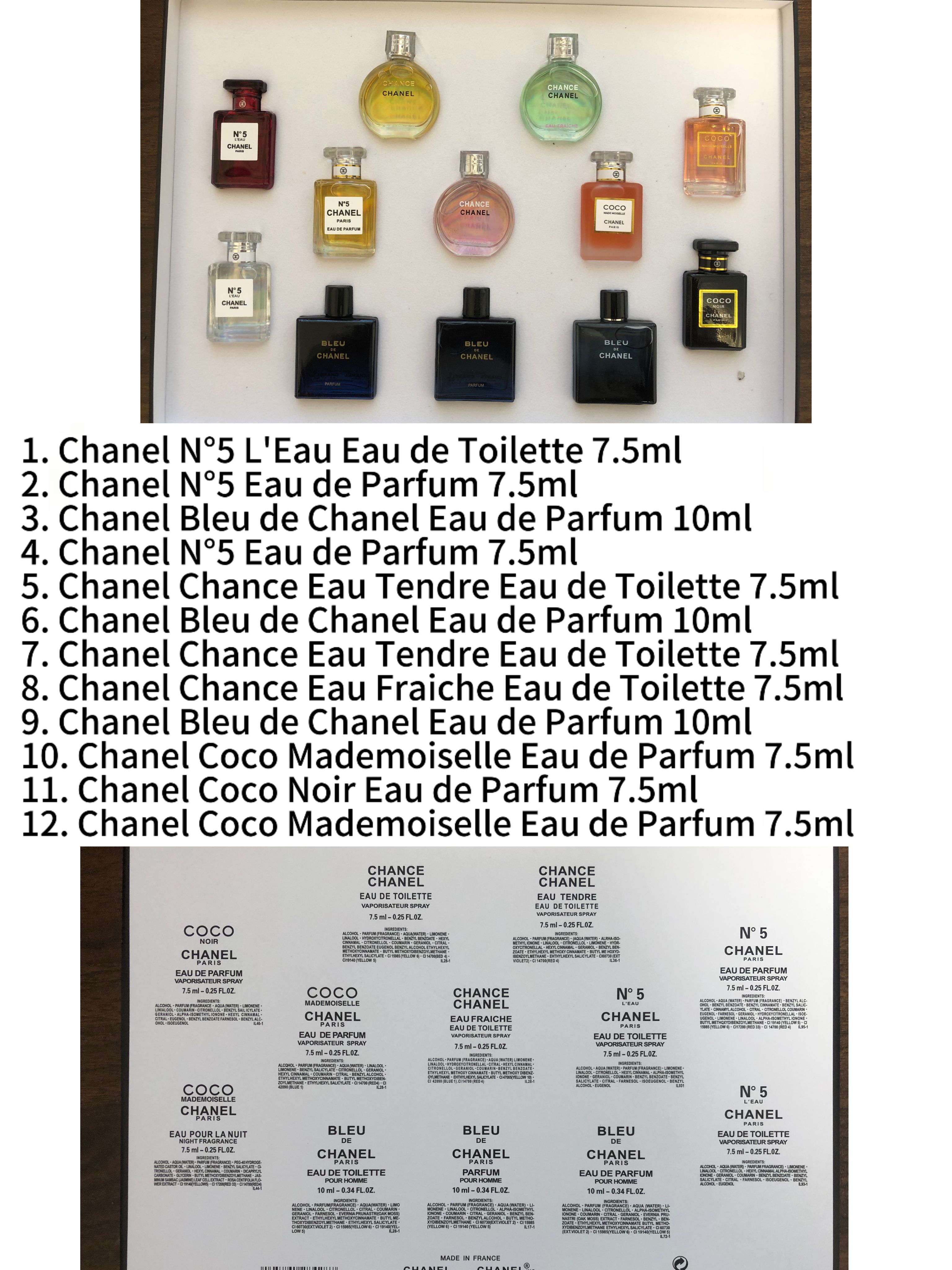 Gift-set contents photo — US-247 — Catalogue name: Chanel 12-Piece Mini Perfume Gift Set — Capacity shown: 5ml × 12