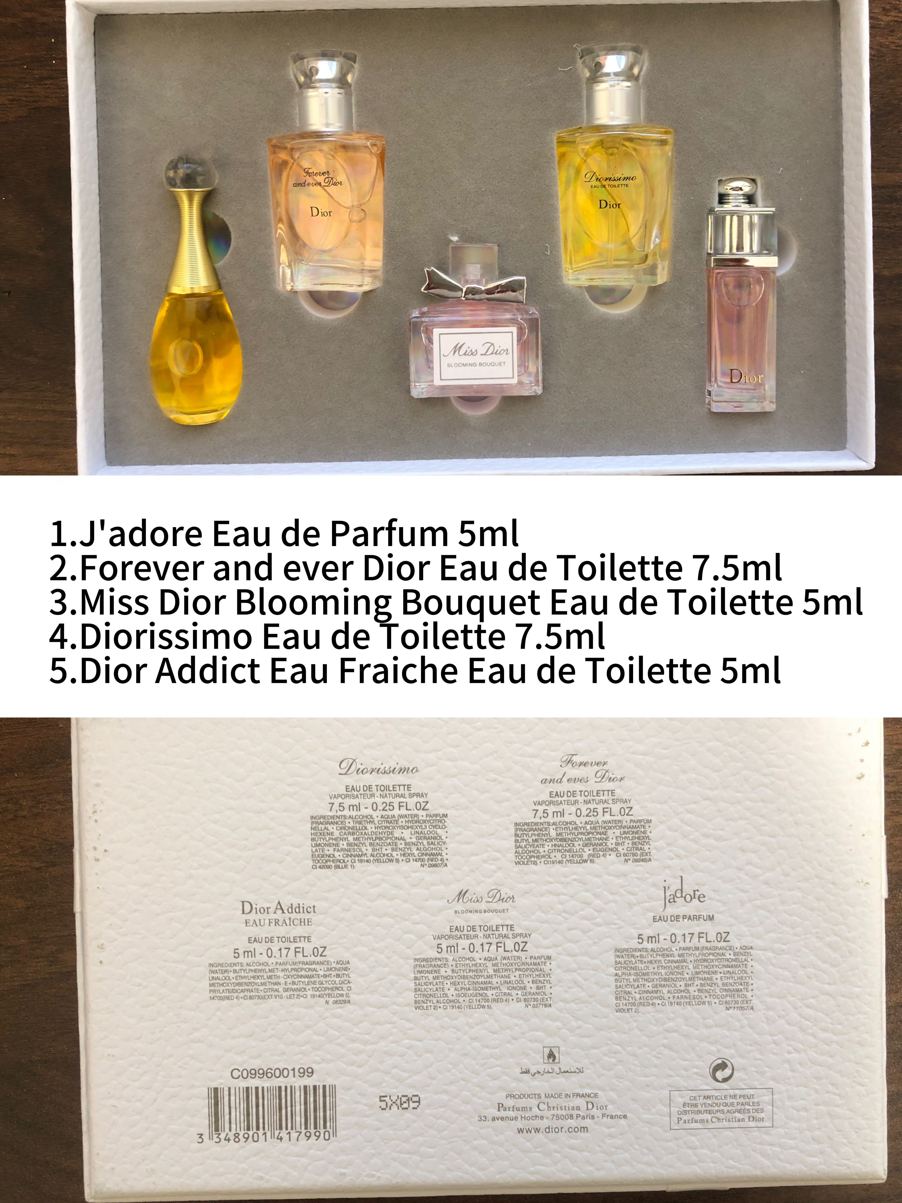 Gift-set contents photo — US-254 — Catalogue name: Dior 5-Piece Mini Perfume Gift Set — Capacity shown: 5ml × 5