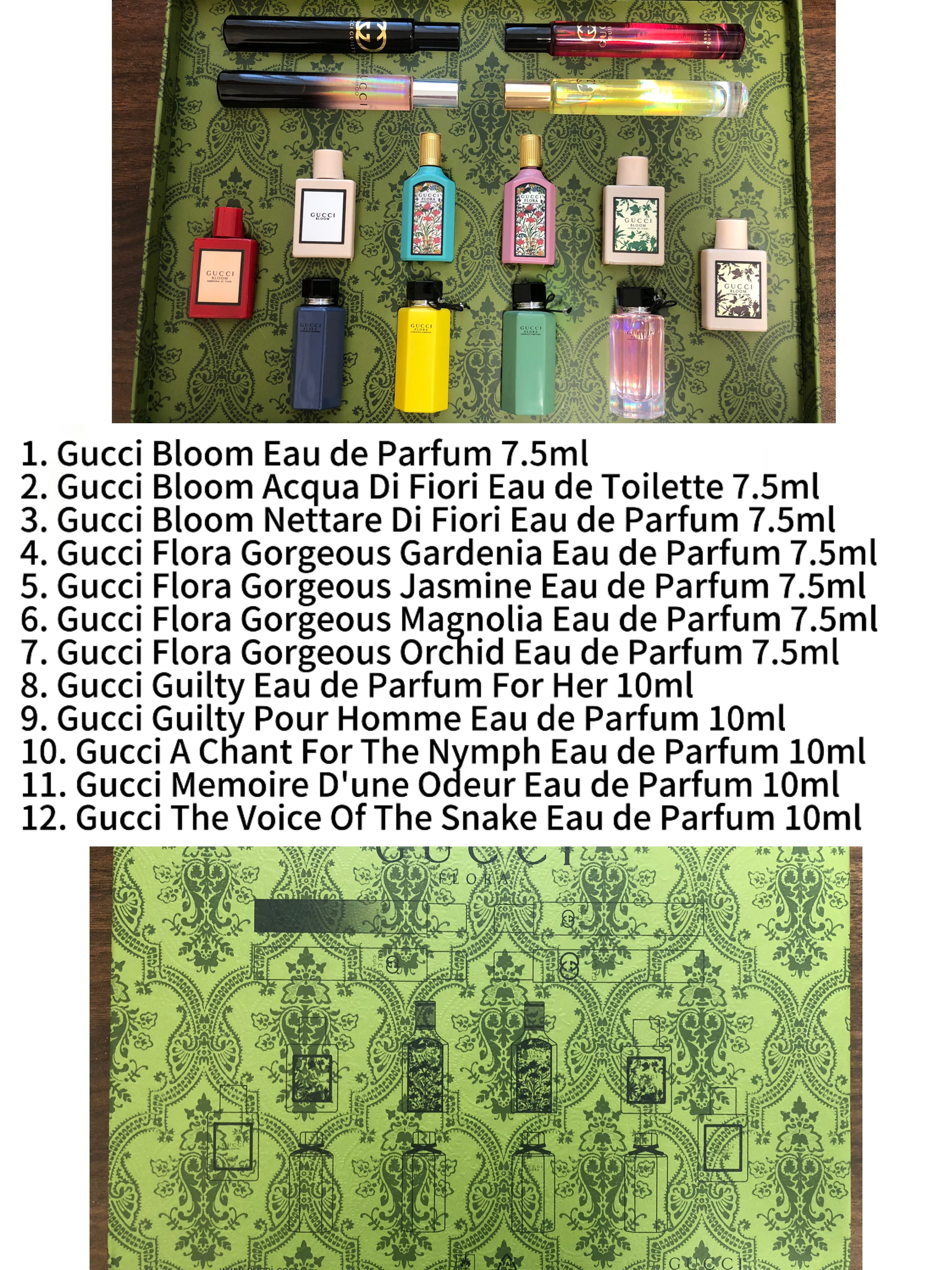 Gift-set contents photo — US-259 — Catalogue name: Gucci 14-Piece Mini Perfume Gift Set — Capacity shown: See photos; contents and sizes to confirm