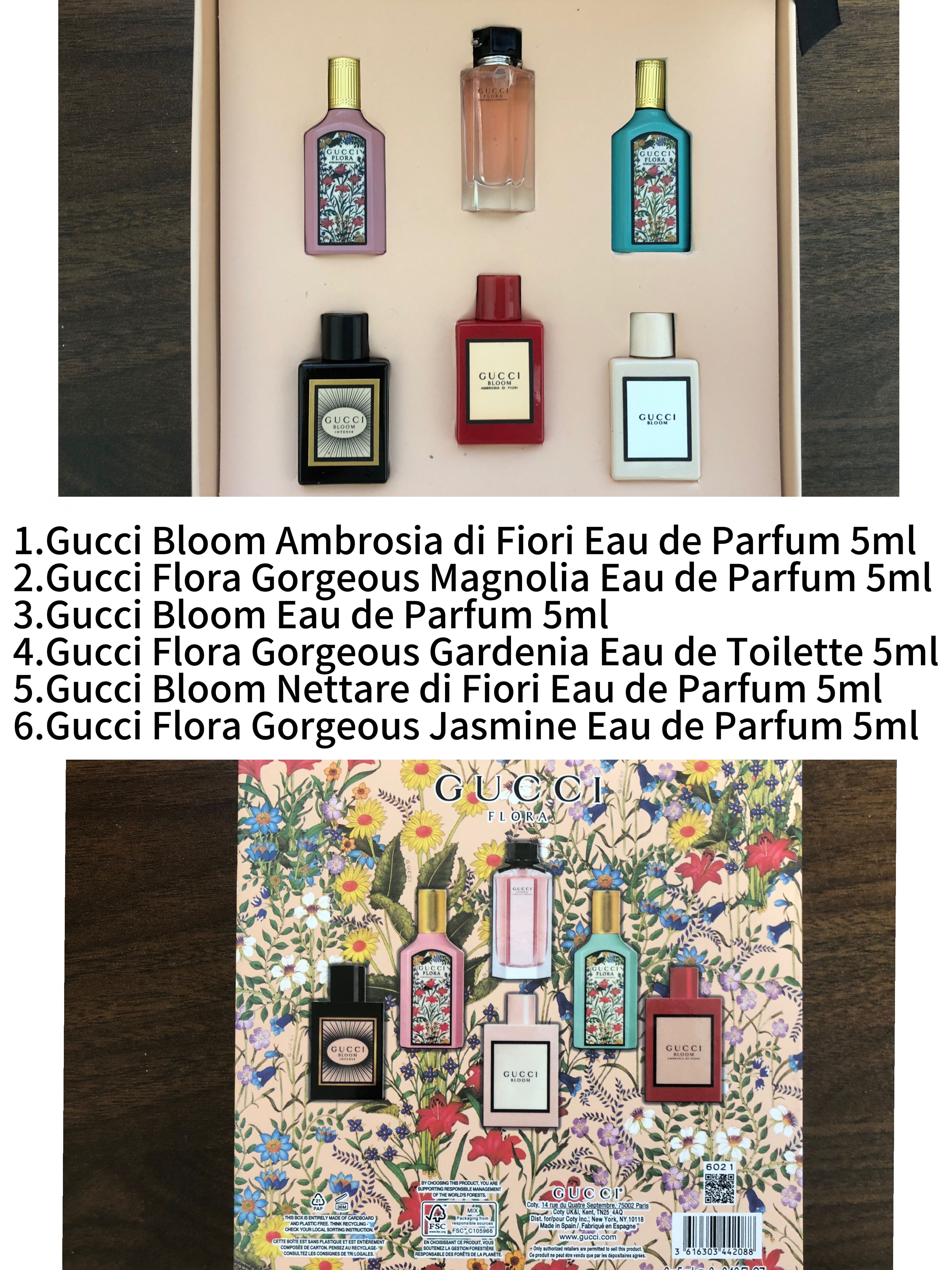 Gift-set contents photo — US-260 — Catalogue name: Gucci 6-Piece Mini Perfume Gift Set — Capacity shown: 5ml × 6