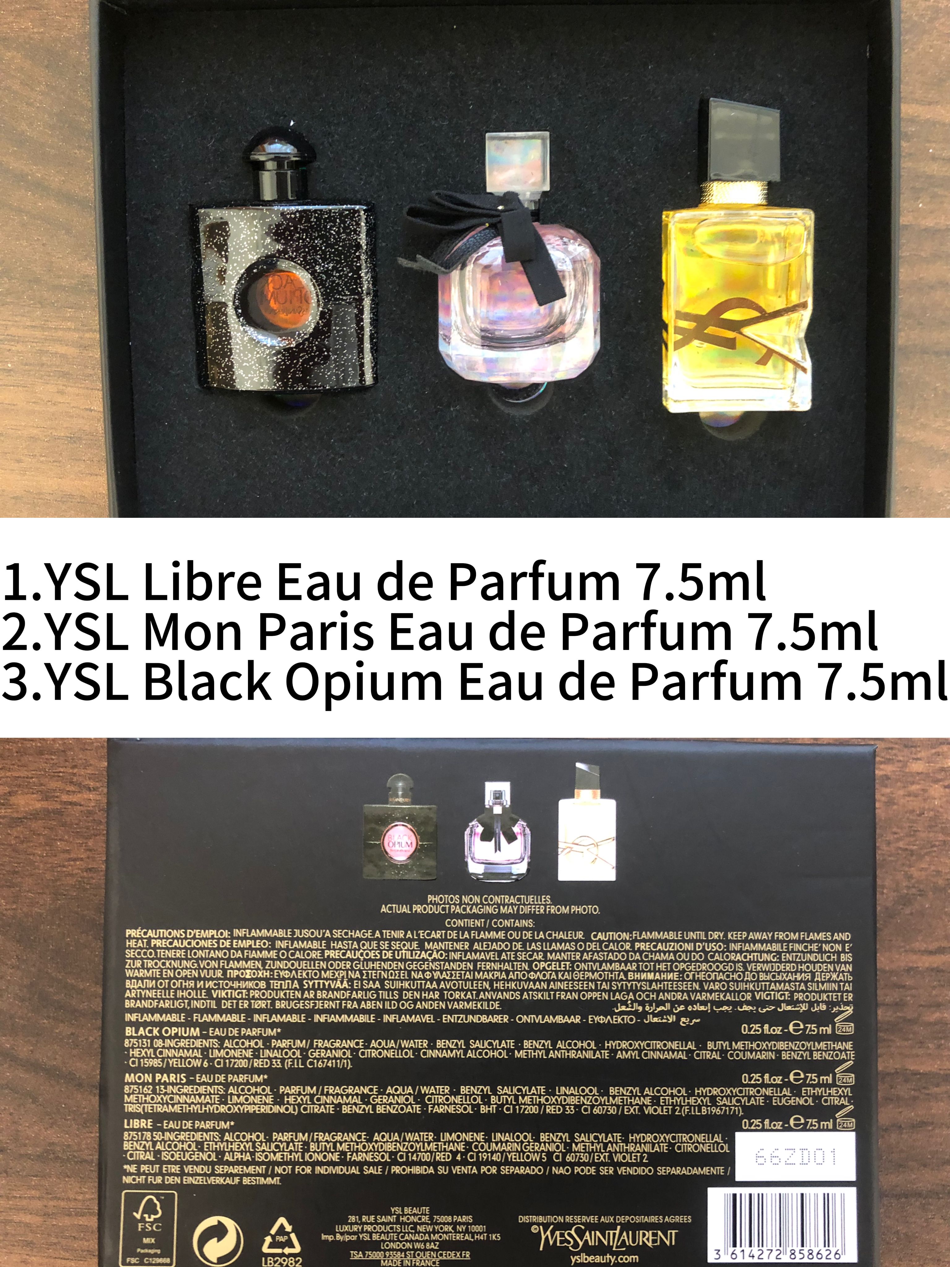 Gift-set contents photo — US-263 — Catalogue name: YSL 3-Piece Mini Perfume Gift Set — Capacity shown: 7.5ml × 3