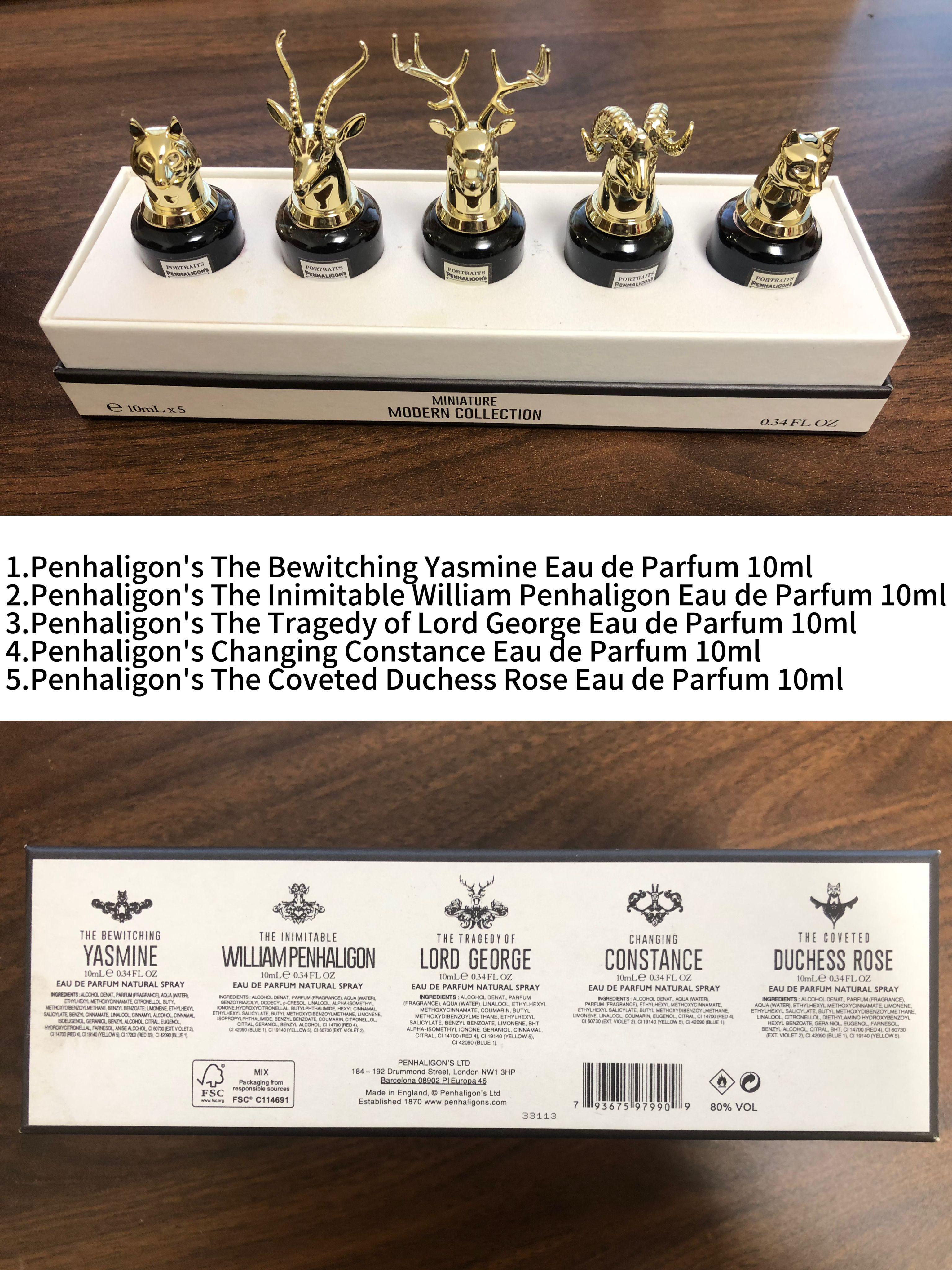 Gift-set contents photo — US-272 — Catalogue name: Penhaligon's Portraits 5-Piece Mini Perfume Gift Set(Version A) — Capacity shown: 10ml × 5