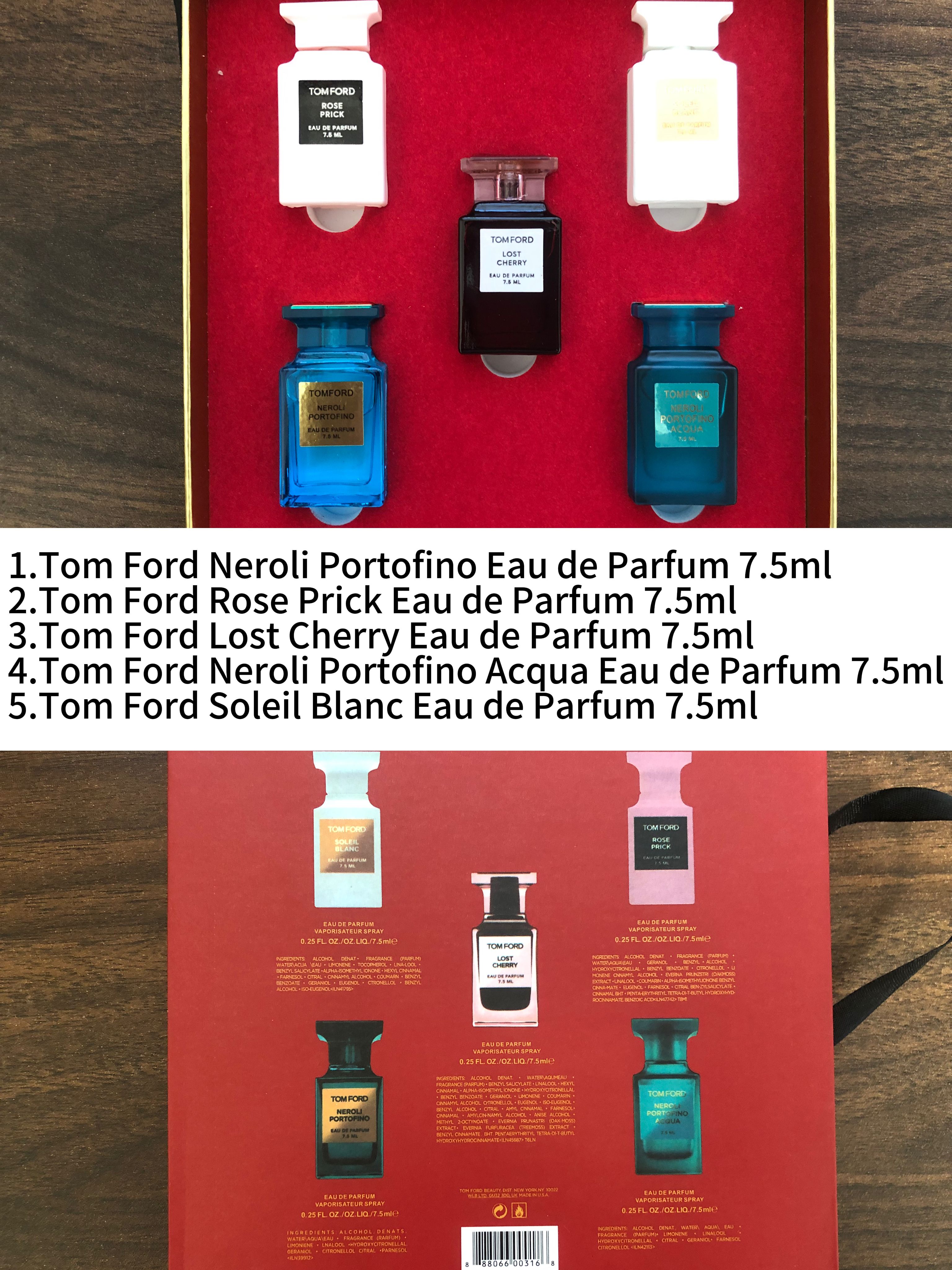 Gift-set contents photo — US-275 — Catalogue name: Tom Ford 5-Piece Mini Perfume Gift Set — Capacity shown: 7.5ml × 5
