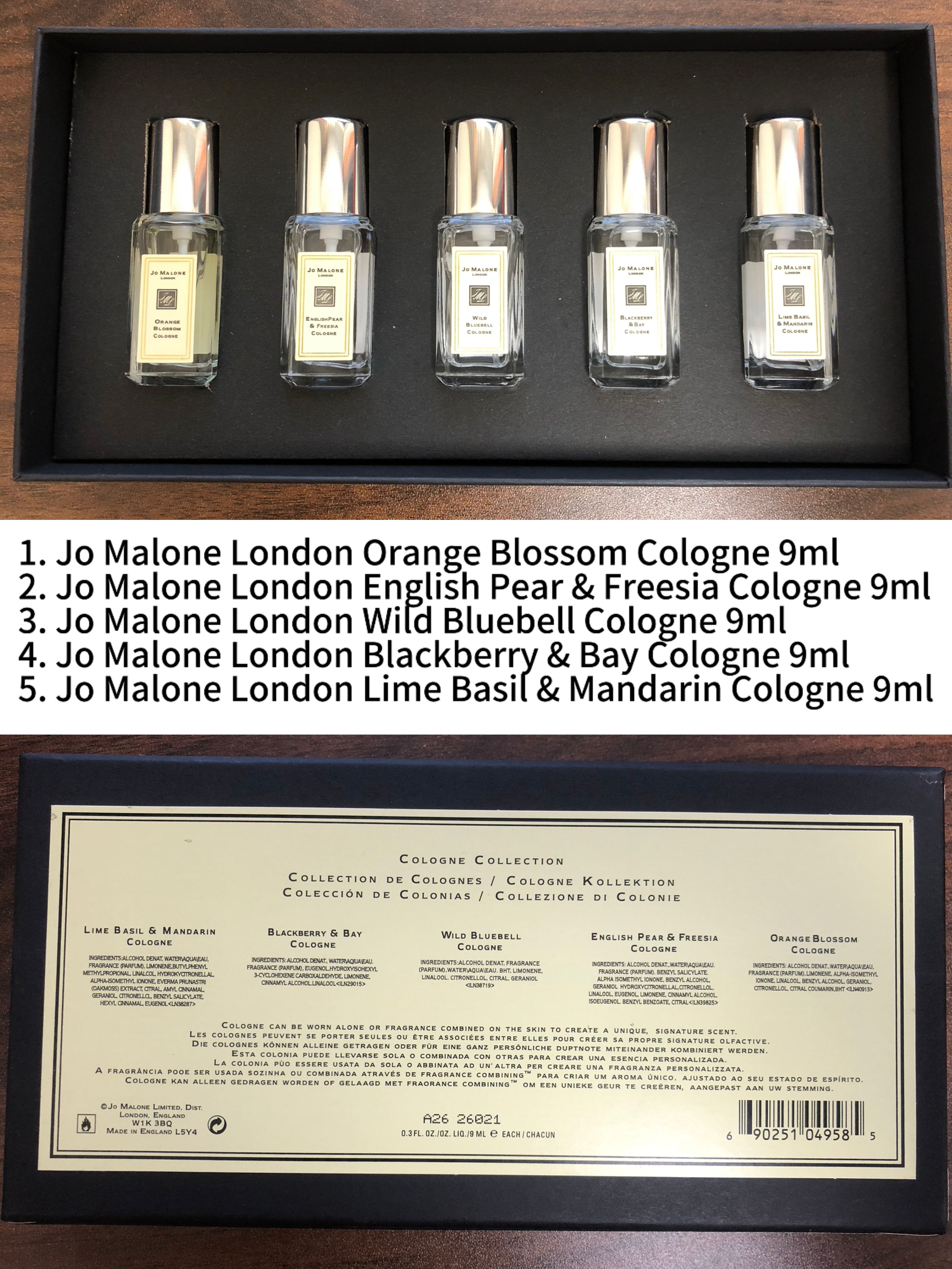 Gift-set contents photo — US-280 — Catalogue name: Jo Malone London Cologne Collection 5-Piece Mini Perfume Gift Set — Capacity shown: 9ml × 5
