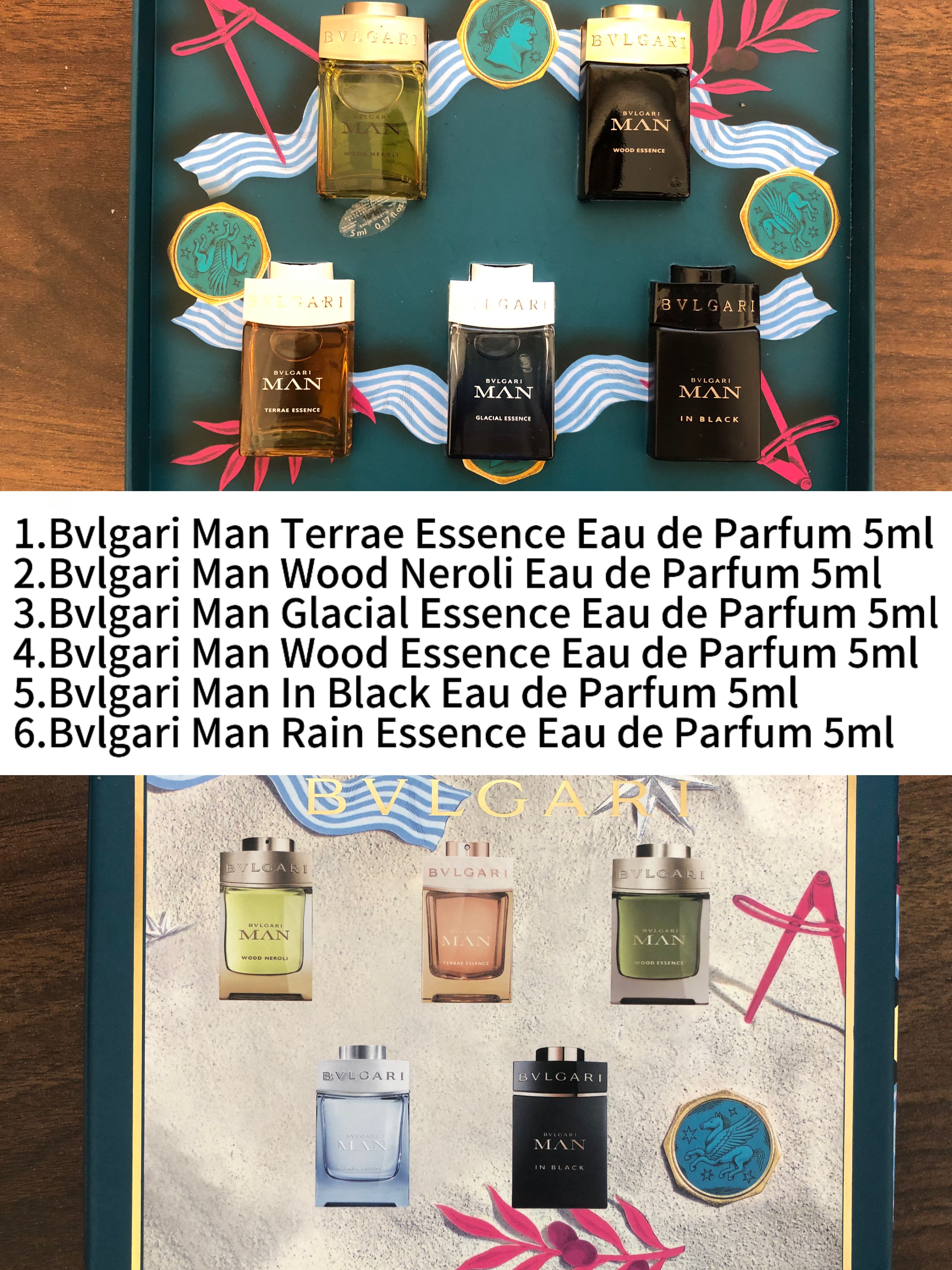 Gift-set contents photo — US-286 — Catalogue name: Bvlgari Man 5-Piece Mini Perfume Gift Set Holiday Edition — Capacity shown: 5ml × 5